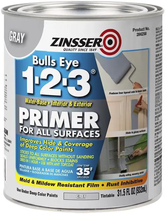 Alt view image 3 of 10 - ZINSSER 286258 Primer, Water, 1 qt, Gray, Interior/Exterior