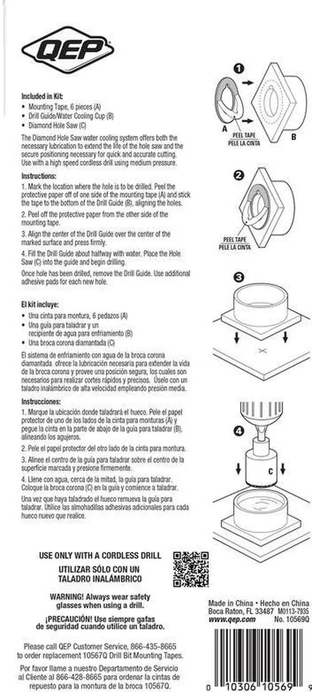 Alt view image 4 of 5 - QEP 10569 Hole Saw Kit,Diamond,Grit Edge,1-3/8 In