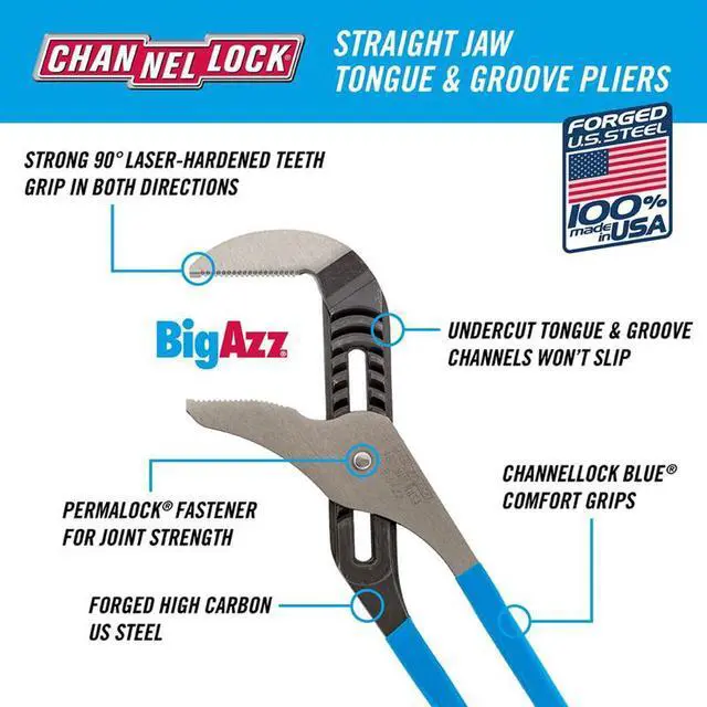 Alt view image 8 of 8 - CHANNELLOCK 480 20 1/4 in Bigazz Straight Jaw Tongue and Groove Plier, Serrated