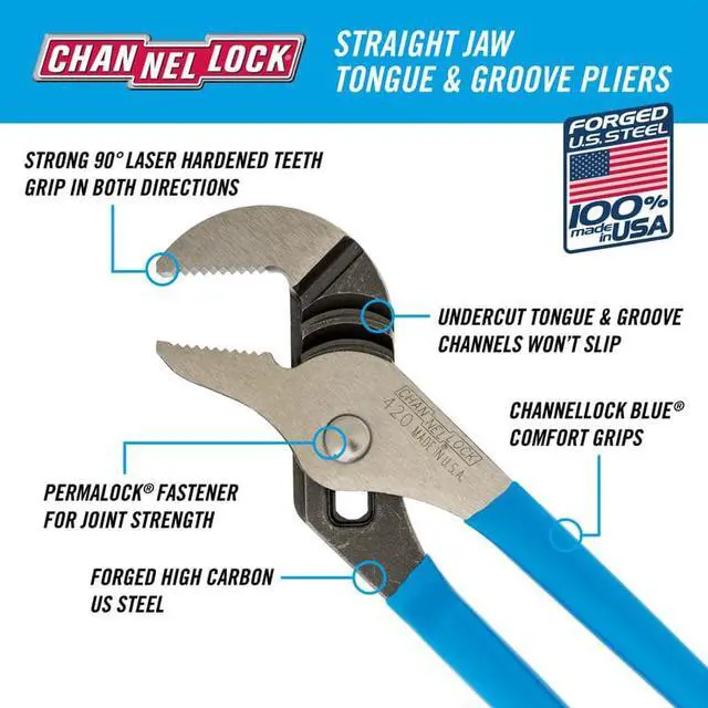 Alt view image 4 of 5 - CHANNELLOCK 426 6 1/2 in Straight Jaw Tongue and Groove Plier, Serrated
