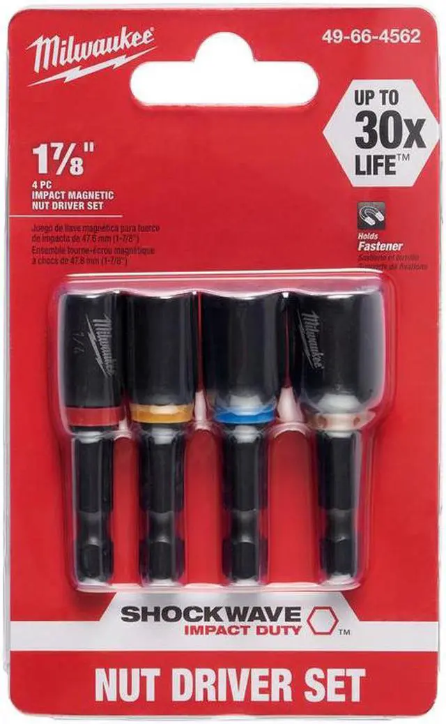 Alt view image 6 of 7 - Milwaukee 49-66-4562 4-Piece Shockwave 1-7/8-Inch Magnetic Nut Driver Set