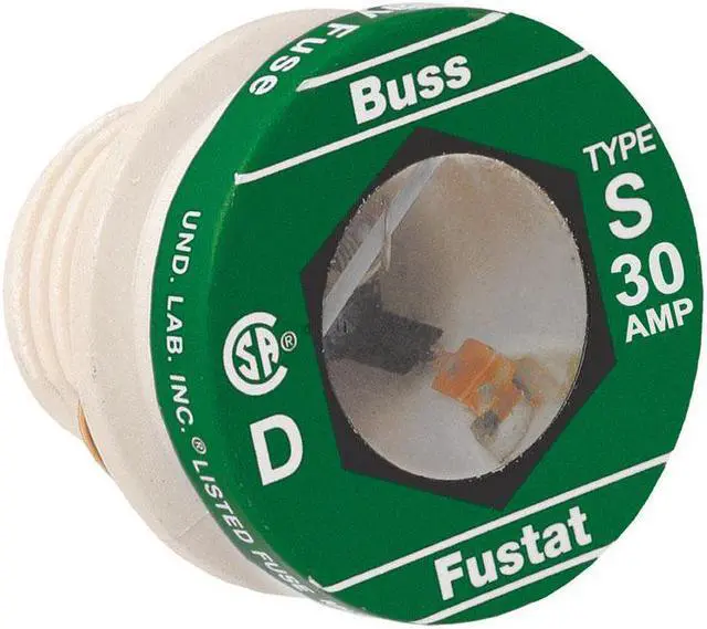 Main image of EATON BUSSMANN S-30 Plug Fuse, Time-Delay, 30A, 125V AC, Indicating, 10kA at