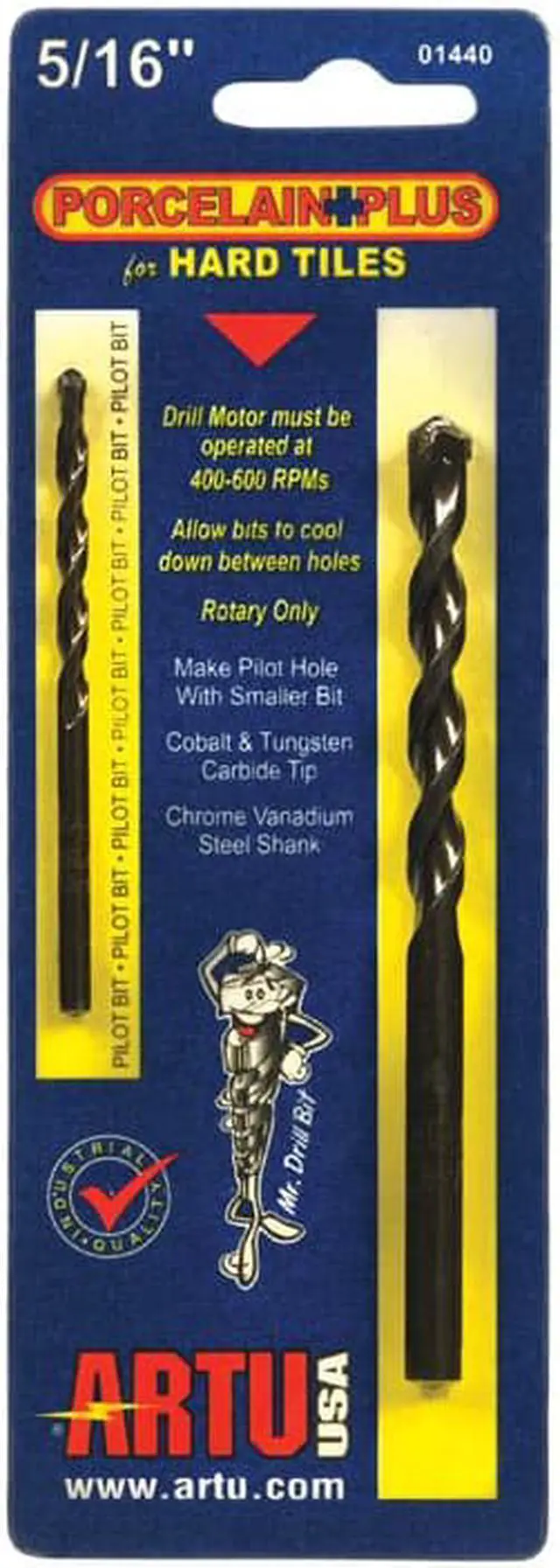 Alt view image 7 of 8 - ARTU 5/16 In. x 4-1/2 In. Cobalt and Tungsten Carbide Glass & Tile Drill Bit