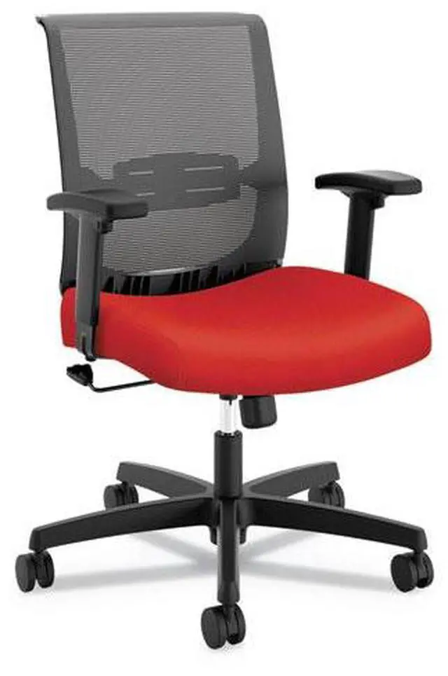 Alt view image 6 of 9 - HON Mid-Back Task Chair with Swivel-Tilt Control  Supports up to 275 lbs.  Red Seat  Black Back  Black Base CMZ1ACU67