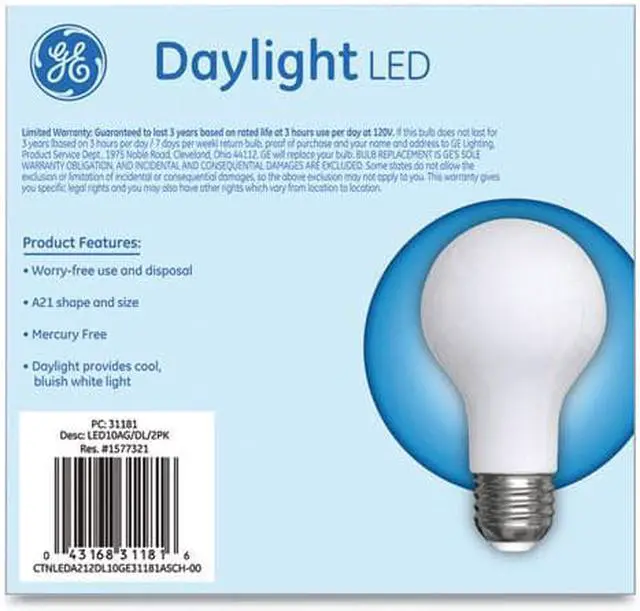 Alt view image 6 of 10 - GE LED Classic Daylight A21 Light Bulb 10 W 2/Pack 31181