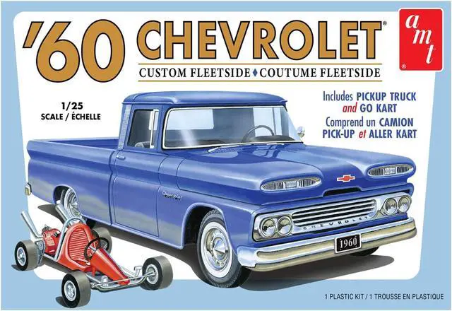 Alt view image 5 of 9 - Skill 2 Model Kit 1960 Chevrolet Custom Fleetside Pickup Truck with Go Kart 1/25 Scale Model by AMT