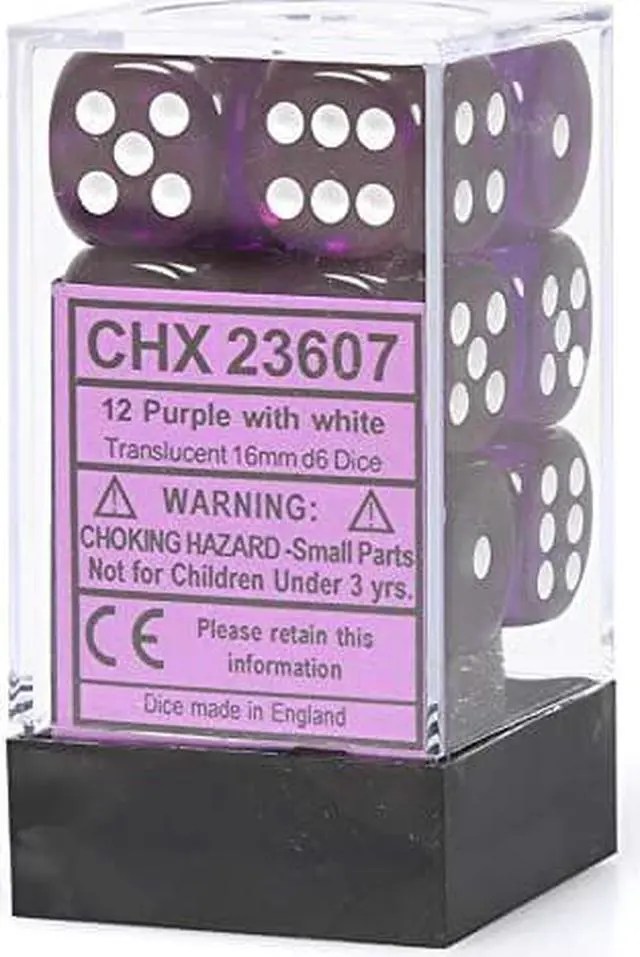 Alt view image 6 of 7 - d6Cube16mmTR PUwh (12) 6-sided Dice: Translucent Purple Chessex Manufacturing CHX23607