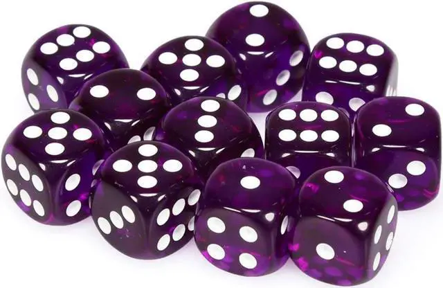 Alt view image 7 of 7 - d6Cube16mmTR PUwh (12) 6-sided Dice: Translucent Purple Chessex Manufacturing CHX23607