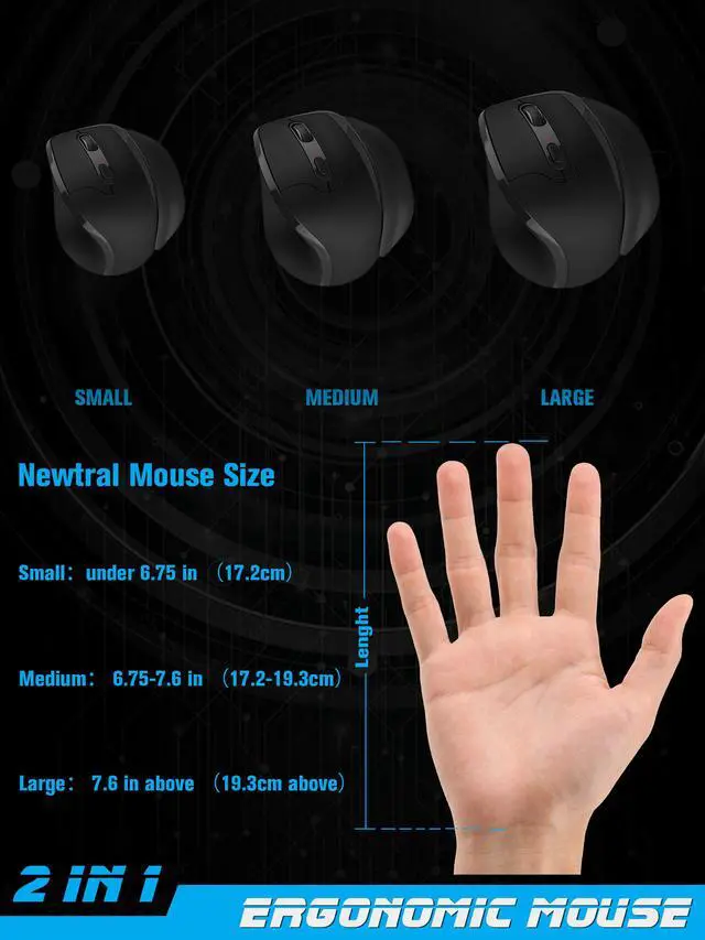 Alt view image 5 of 7 - Newtral 2.4GHz Wireless 33° Vertical Ergonomic Computer Mouse, Adjustable DPI, 6 Buttons, USB - Right hand, Large size