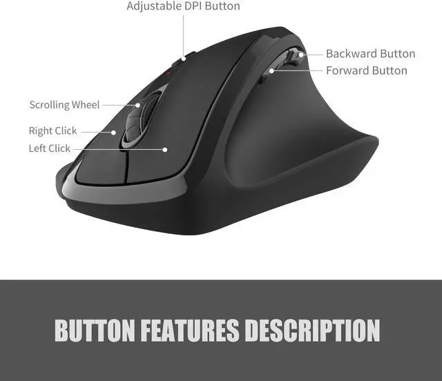 Alt view image 2 of 7 - Newtral 2.4GHz Wireless 33° Vertical Ergonomic Computer Mouse, Adjustable DPI, 6 Buttons, USB - Right hand, Large size