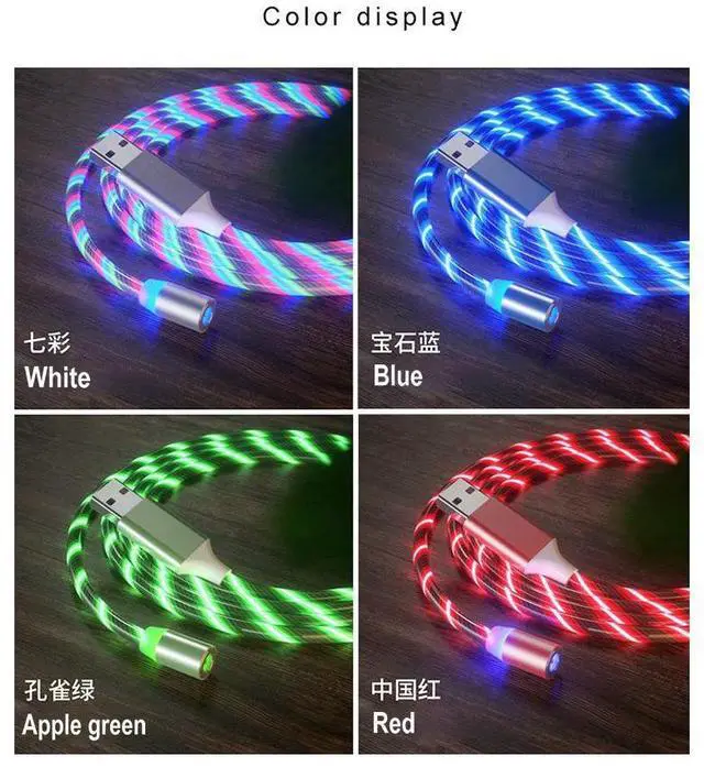 Alt view image 2 of 2 - LED Flowing Magnetic Charger Blue Cable Light Up Candy Moving Party Shining Charger Phone Charging Cable Magnetic Streamer Absorption USB Snap Quick Connect 3 in 1 USB Cable