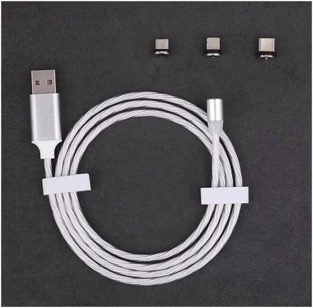 Main image of LED Flowing Magnetic Charger Blue Cable Light Up Candy Moving Party Shining Charger Phone Charging Cable Magnetic Streamer Absorption USB Snap Quick Connect 3 in 1 USB Cable