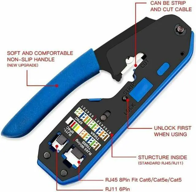 Alt view image 5 of 7 - RJ45 Ethernet Network LAN Tool Kit Network Cable Crimper Crimping Plier Stripper