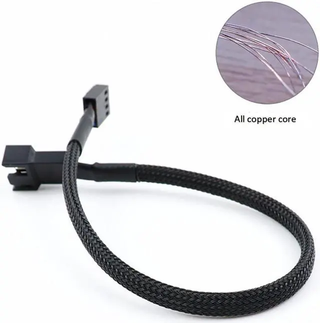 Alt view image 5 of 6 - Motherboard 4-pin 1 Minute 2 Adapter Cable, PWM Temperature Control One-to-Two Fan Hub Extension Cable, Snakeskin Mesh Package PCV Insulation Anti-Interference