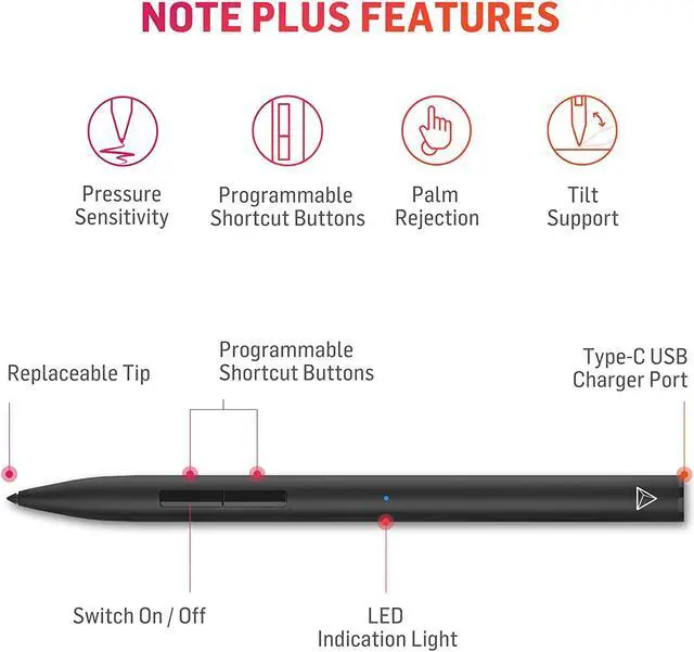 Alt view image 4 of 7 - Adonit Note+ Digital Pencil with Palm Rejection, Pressure Sensitivity, Support Tilt Stylus for iPad Pro 3rd, 4th Gen (11/12.9 Inch), iPad 6 , 7, 8th Gen, iPad Air 3, 4th Gen, iPad Mini 5th Gen (Black)