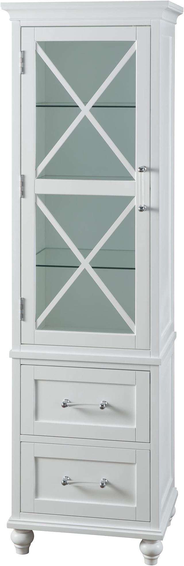 Teamson Home Blue Ridge 60 In Tall Linen Storage Cabinet With 2 Drawers 3 Adjule Glass Shelves For A Stylish Solution Bathrooms Kitchens Or Living Room White Newegg Com