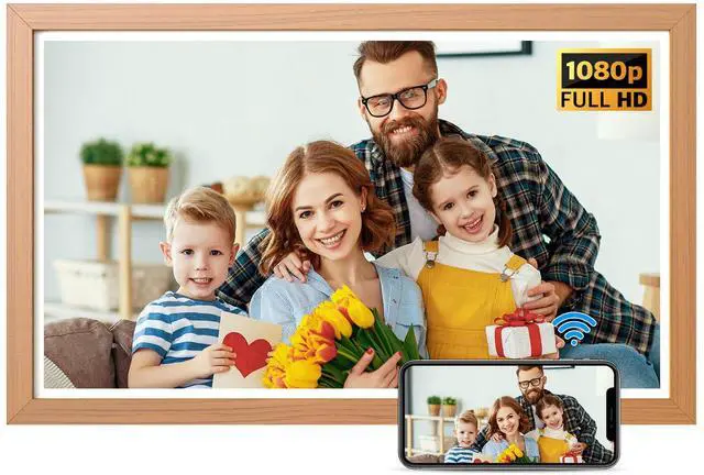 Main image of FULLJA 21.5 Inch Digital Picture Frame with 32GB Storage - Full HD IPS Display, Dual-Band WiFi, Auto Rotate, Wall Mountable, App/Email Sharing - Perfect Gift for Family