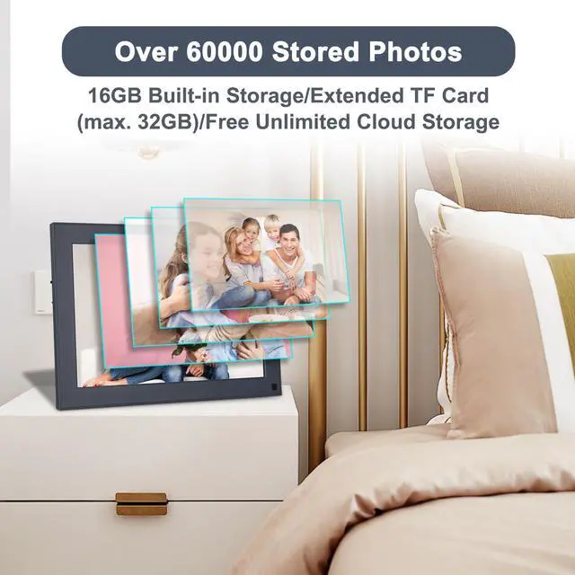 Alt view image 5 of 6 - FULLJA Digital Picture Frame, 10.1 Inch Digital Photo Frame with Wifi Cloud Smart Digital Frame IPS HD Touch Screen ,16GB Memory,Digital Frame Receive Photos Or Videos Remotely from App/Email,Blue, Su