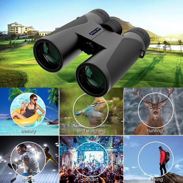 Alt view image 2 of 6 - FULLJA 12x42 HD Compact Binoculars for Adults, High Power Easy Focus Binoculars with Clear BAK4 Prism FMC Lens Low Light Vision, Binoculars Waterproof for Travel, Bird Watching, Hunting Outdoor Sports