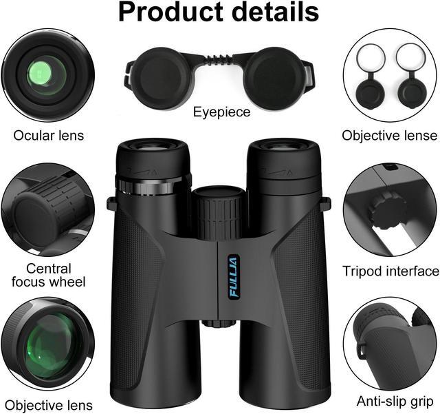 Alt view image 4 of 6 - FULLJA 12x42 HD Compact Binoculars for Adults, High Power Easy Focus Binoculars with Clear BAK4 Prism FMC Lens Low Light Vision, Binoculars Waterproof for Travel, Bird Watching, Hunting Outdoor Sports