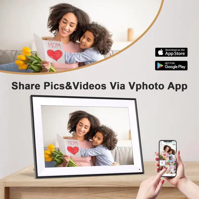 Alt view image 3 of 7 - Fullja WiFi Photo-Frame 10.1-Inch Digital Picture-Frame, HD Touch Screen, 32GB, Full Function, Instantly Share Photos/Videos via VPhoto APP, Email, Unlimited Could Storage