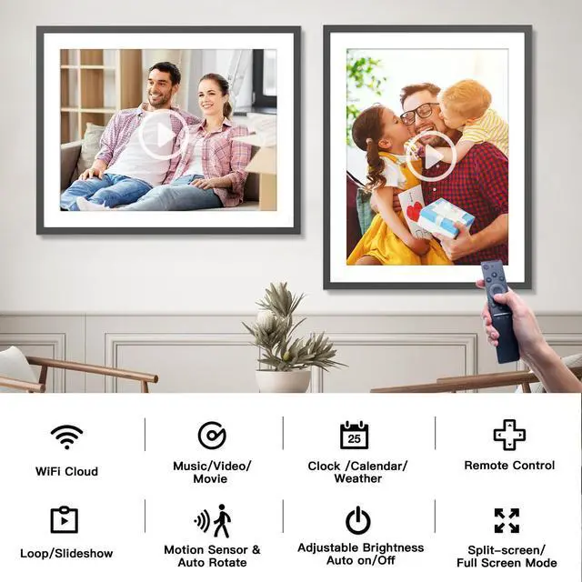 Alt view image 2 of 6 - FULLJA WIFI Digital Photo Frame 17 Inch,Touch Screen Display, 32GB Storage Auto-Rotate Easy Share Photos or Videos via Vphoto Free App from Anywhere Best Gift for parents