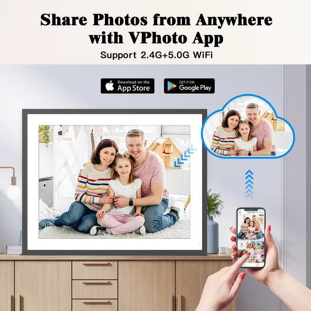 Alt view image 4 of 6 - FULLJA WIFI Digital Photo Frame 17 Inch,Touch Screen Display, 32GB Storage Auto-Rotate Easy Share Photos or Videos via Vphoto Free App from Anywhere Best Gift for parents