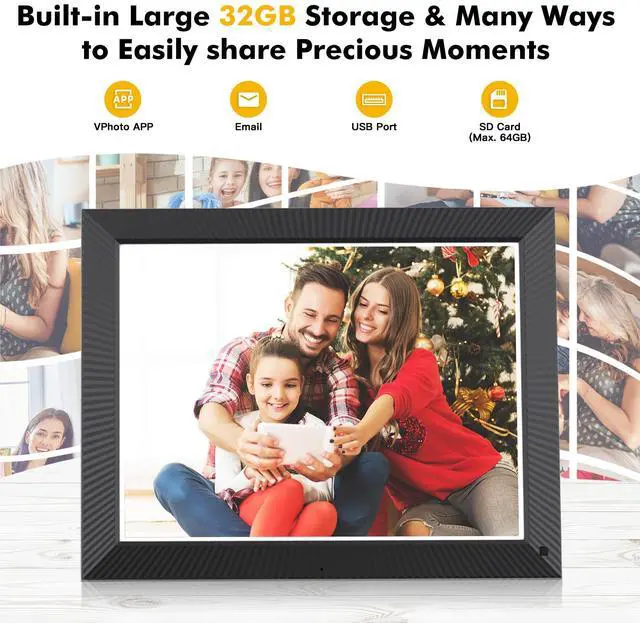 Alt view image 4 of 6 - FULLJA 16.2-inch Digital Photo Frame with 32GB Storage - Wireless Touchscreen, Auto-Rotate, Wall Mountable, Instant Sharing via App/Email, Free Cloud Storage