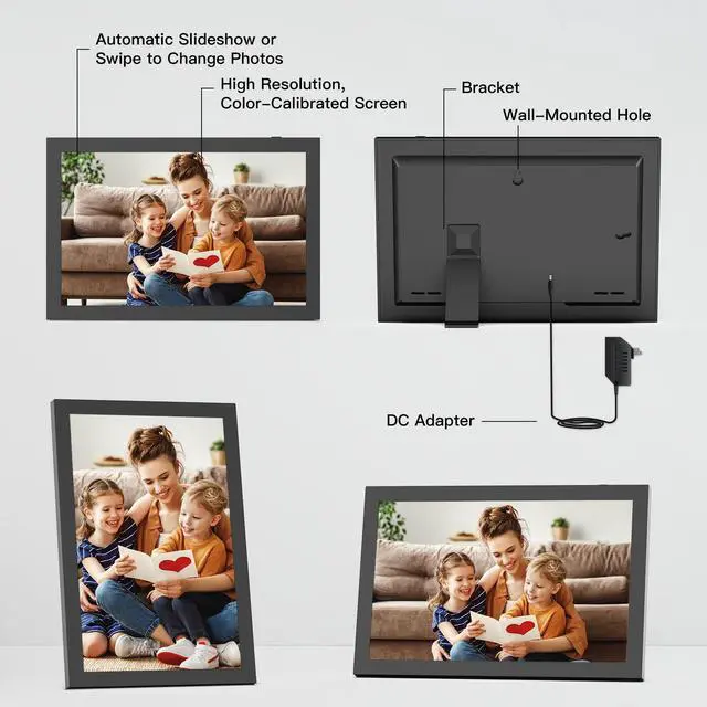 Alt view image 7 of 7 - FULLJA 10.1-inch Digital Photo Frame with 32GB Storage - IPS Touchscreen, Auto-Rotate, Instant Sharing via App/Email, Free Cloud Storage  Perfect Gift for Family