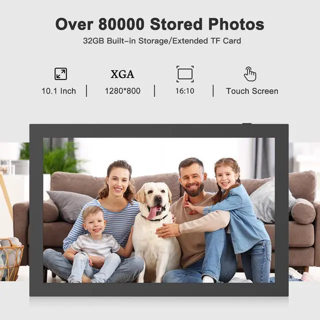 Alt view image 3 of 7 - FULLJA 10.1-inch Digital Photo Frame with 32GB Storage - IPS Touchscreen, Auto-Rotate, Instant Sharing via App/Email, Free Cloud Storage  Perfect Gift for Family