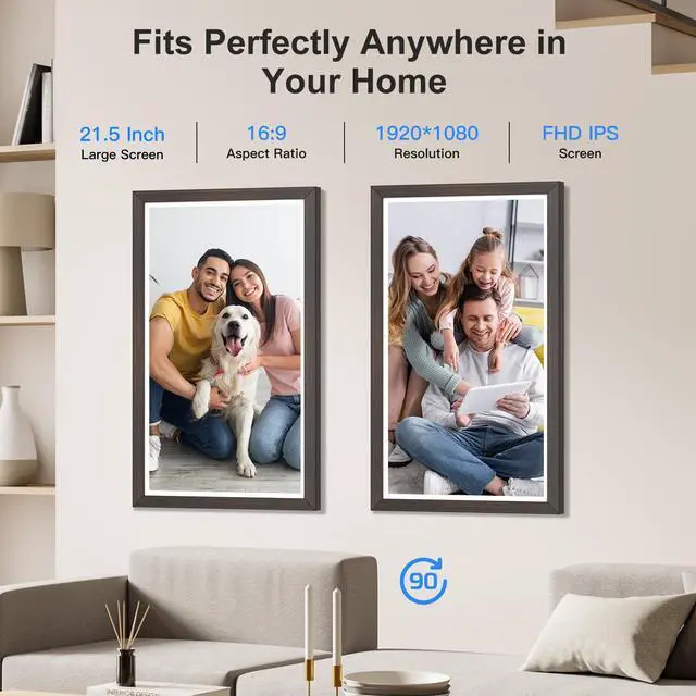 Alt view image 6 of 6 - FULLJA 21.5 Inch Digital Picture Frame with WiFi - Full HD 1920x1080 IPS Display, Dual-Band WiFi, Smartphone Sync, 32GB Storage, App/Email Sharing, Wall Mountable Home Decor