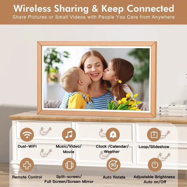 Alt view image 2 of 7 - FULLJA 21.5 Inch Digital Picture Frame with 32GB Storage - Full HD IPS Display, Dual-Band WiFi, Auto Rotate, Wall Mountable, App/Email Sharing - Perfect Gift for Family