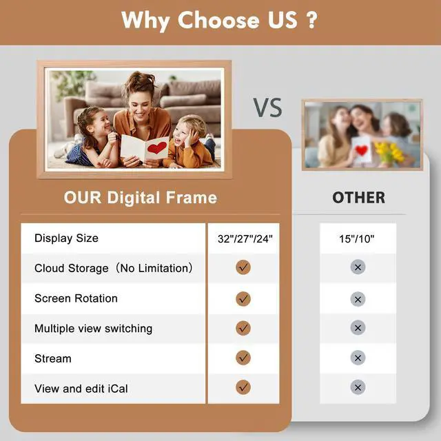 Alt view image 7 of 7 - FULLJA 21.5 Inch Digital Picture Frame with 32GB Storage - Full HD IPS Display, Dual-Band WiFi, Auto Rotate, Wall Mountable, App/Email Sharing - Perfect Gift for Family