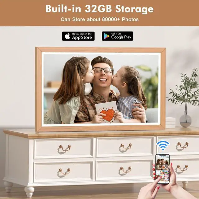 Alt view image 5 of 7 - FULLJA 21.5 Inch Digital Picture Frame with 32GB Storage - Full HD IPS Display, Dual-Band WiFi, Auto Rotate, Wall Mountable, App/Email Sharing - Perfect Gift for Family