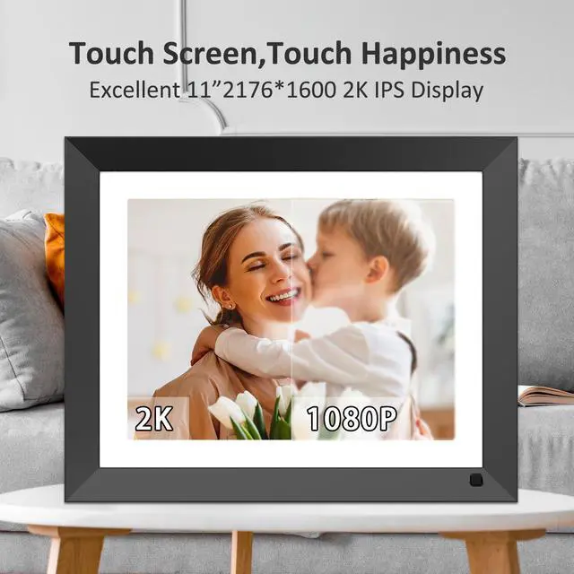 Alt view image 3 of 6 - FULLJA 2K WiFi Digital Picture Frame, 11 inch Smart Digital Photo Frame with Untra FHD IPS Touch Screen, 16GB Storage, Motion Sensor, Share Photos and Videos Via App, Email, Cloud