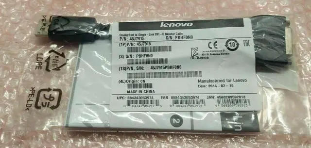 Alt view image 3 of 3 - Lenovo 45J7915 7.87" Black DisplayPort to Single-Link DVI-D DisplayPort to Single-Link DVI-D Monitor Cable
