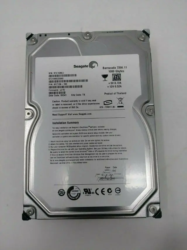 Alt view image 6 of 6 - Seagate BarraCuda 7200.11 ST31000333AS 1TB 7200 RPM 32MB Cache SATA 3.0Gb/s 3.5" Internal Hard Drive Bare Drive