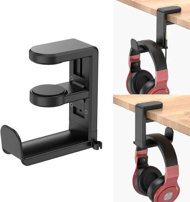 Main image of PC Gaming Headset Headphone Hook Holder Hanger Mount, Headphones Stand with Adjustable &Rotating Arm Clamp, Under Desk Design, Universal Fit, Built in Cable Clip Organizer EURPMASK