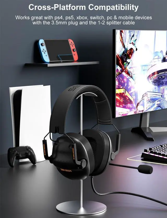 Alt view image 6 of 7 - SENZER SG500 Surround Sound Pro Gaming Headset with Noise Cancelling Microphone - Soft Memory Foam Padding - Portable Foldable Headphones for PC, PS4, PS5, Xbox One, Switch - Black