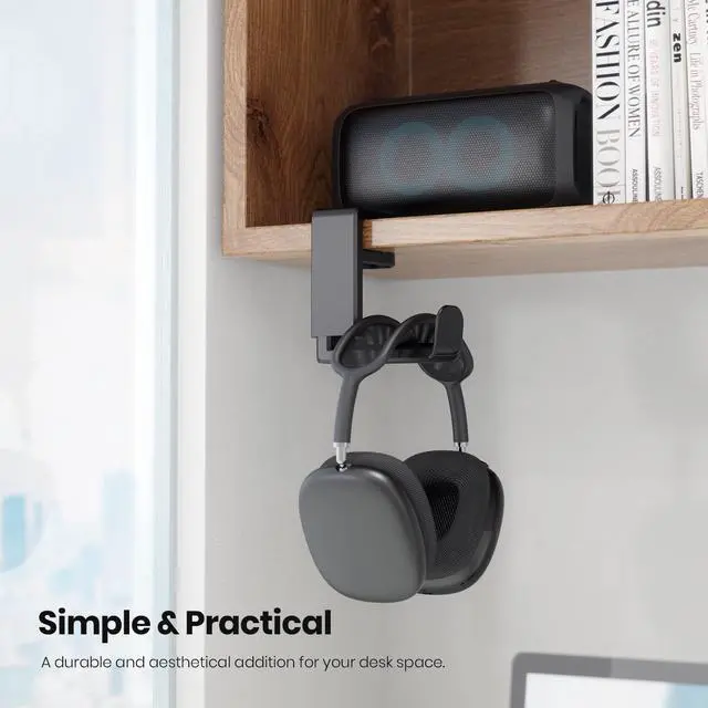 Alt view image 2 of 7 - PC Gaming Headset Headphone Hook Holder Hanger Mount, Headphones Stand with Adjustable &Rotating Arm Clamp, Under Desk Design, Universal Fit, Built in Cable Clip Organizer EURPMASK