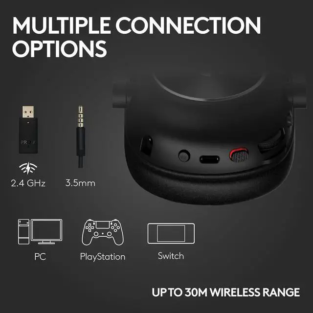 Alt view image 5 of 7 - G PRO X 2 Lightspeed Wireless Gaming Headset: Detachable Boom Mic, 50mm Graphene Drivers, DTS:X Headphone 2.0\u20147.1 Surround, Bluetooth/USB/3.5mm Aux, for PC, PS5, PS4, Nintendo Switch - Black