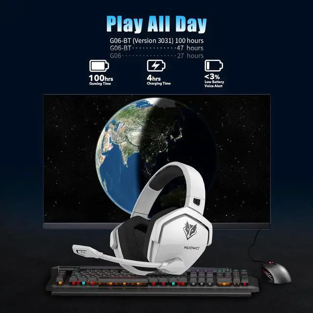 Alt view image 2 of 7 - G06 Dual Wireless Gaming Headset with Microphone for PS5, PS4, PC, Mobile, Switch: 2.4GHz Wireless + Bluetooth - 100 Hr Battery - 50mm Drivers - White
