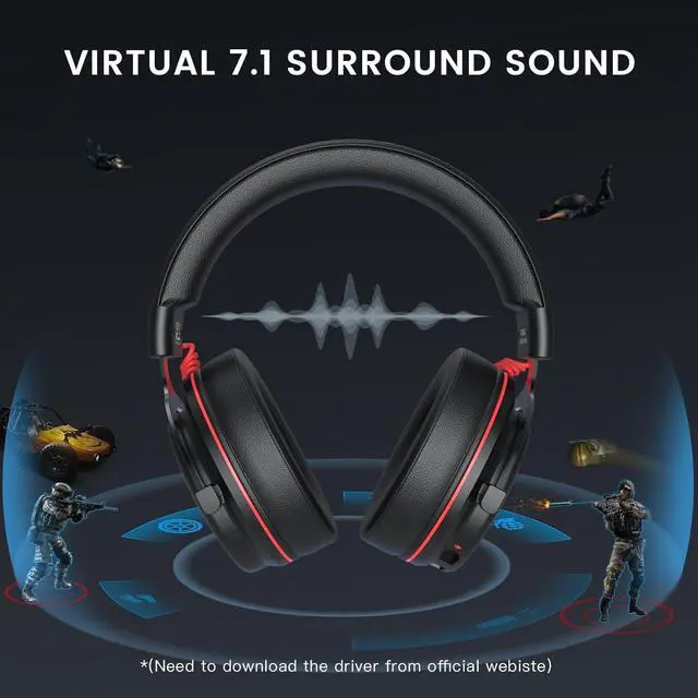 Alt view image 2 of 6 - EKSA E900 Pro USB Gaming Headset for PC - Computer Headset with Detachable Noise Cancelling Mic, 7.1 Surround Sound, 50MM Driver - Headphones with Microphone for PS4/PS5, Xbox One, Laptop, Office