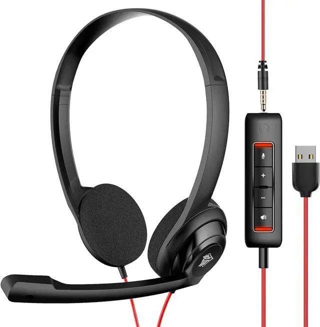 Main image of HW02 USB Computer Headset with Clear Chat Microphone, Lightweight On-Ear Wired Headset for MS Teams, Skype, Webinars, Call Center and More (Black)