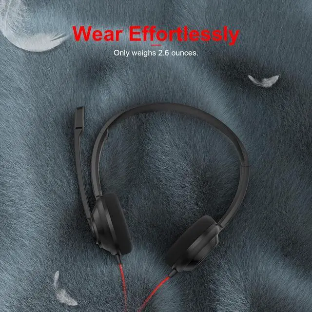 Alt view image 2 of 7 - HW02 USB Computer Headset with Clear Chat Microphone, Lightweight On-Ear Wired Headset for MS Teams, Skype, Webinars, Call Center and More (Black)