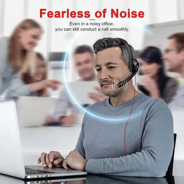 Alt view image 3 of 7 - HW02 USB Computer Headset with Clear Chat Microphone, Lightweight On-Ear Wired Headset for MS Teams, Skype, Webinars, Call Center and More (Black)