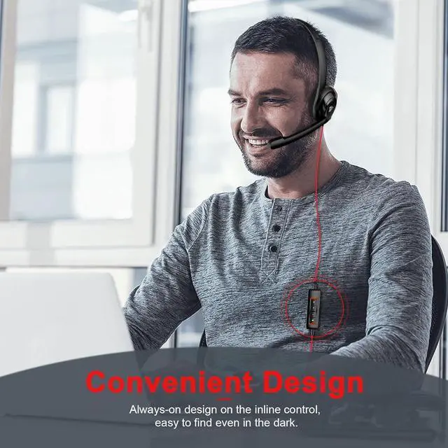 Alt view image 5 of 7 - HW02 USB Computer Headset with Clear Chat Microphone, Lightweight On-Ear Wired Headset for MS Teams, Skype, Webinars, Call Center and More (Black)