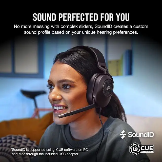 Alt view image 2 of 7 - HS65 SURROUND Gaming Headset (Leatherette Memory Foam Ear Pads, Dolby Audio 7.1 Surround Sound on PC and Mac, SonarWorks SoundID Technology, Multi-Platform Compatibility) Carbon