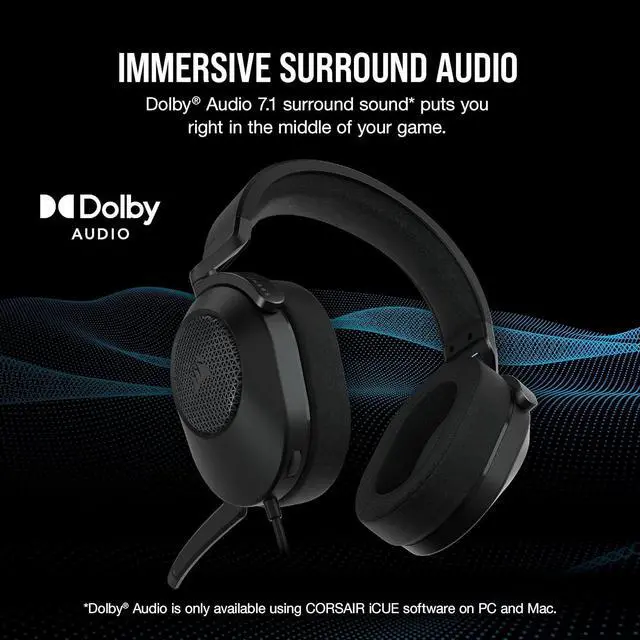 Alt view image 3 of 7 - HS65 SURROUND Gaming Headset (Leatherette Memory Foam Ear Pads, Dolby Audio 7.1 Surround Sound on PC and Mac, SonarWorks SoundID Technology, Multi-Platform Compatibility) Carbon