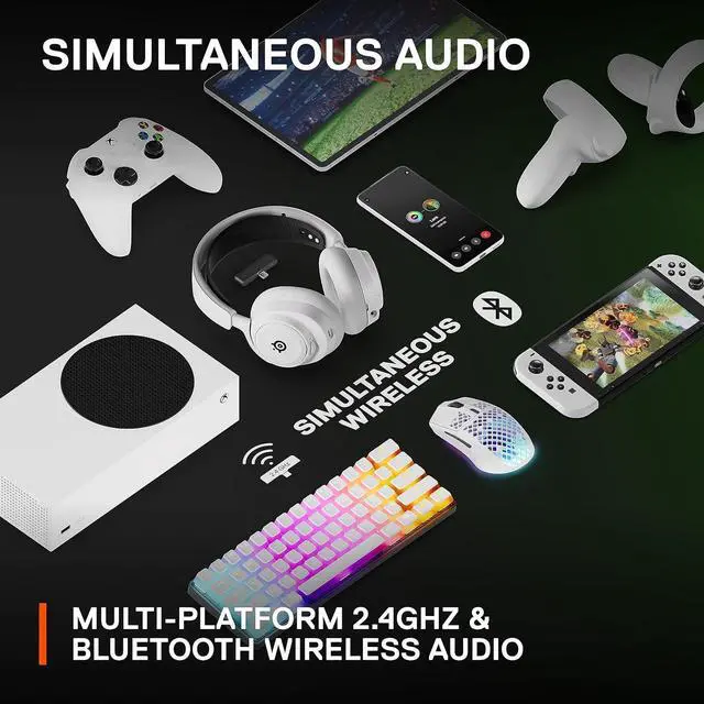 Alt view image 4 of 5 - Arctis Nova 7X Wireless Multi-System Gaming &Mobile Headset - Nova Acoustic System - 2.4GHz + Bluetooth - 38Hr Battery - USB-C - ClearCast Gen2 Mic - Xbox Series X|S, PC, PS5, Switch - White
